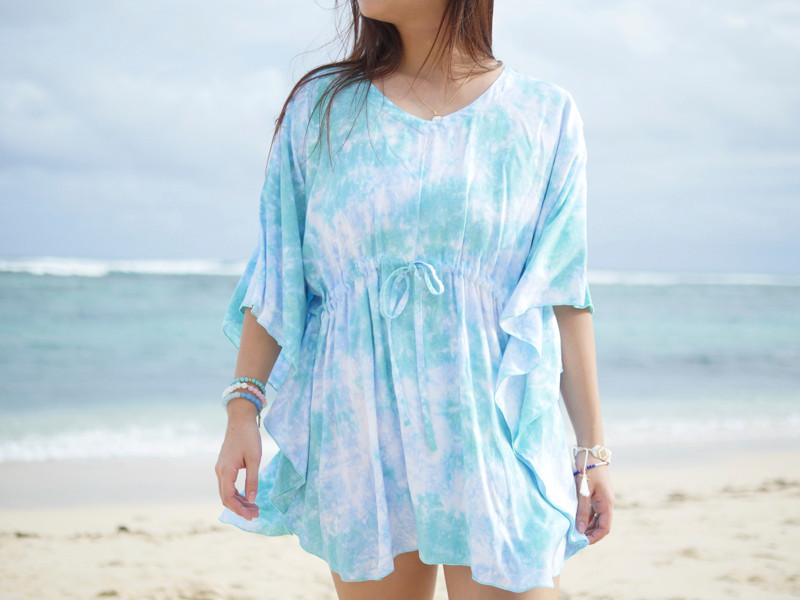 夏の新作！ムラ染めバタフライスリーブトップス　＜シーグリーン＞ 4,992円