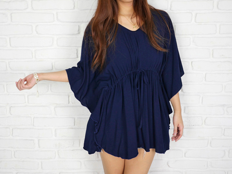 再販　シンプルな大人のバタフライスリーブトップス　＜ネイビー＞