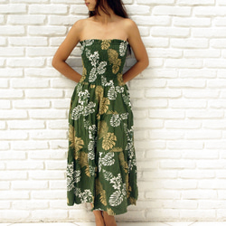 蠟染龜背竹分層連衣裙&lt;綠色&gt; 第1張的照片