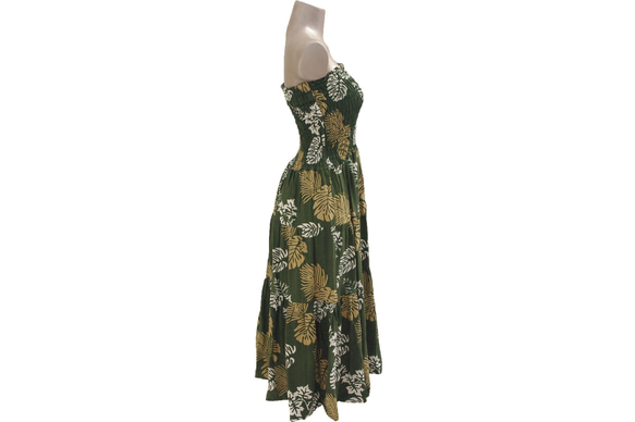 蠟染龜背竹分層連衣裙&lt;綠色&gt; 第4張的照片