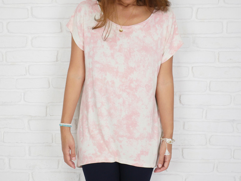 再販　ムラ染めドルマンストレッチTシャツ　＜ピンク＞