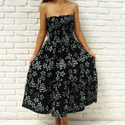 熱帶花卉素馨！蠟染素馨分層連衣裙&lt;黑色&gt; 第1張的照片
