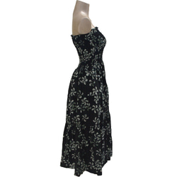 熱帶花卉素馨！蠟染素馨分層連衣裙&lt;黑色&gt; 第4張的照片