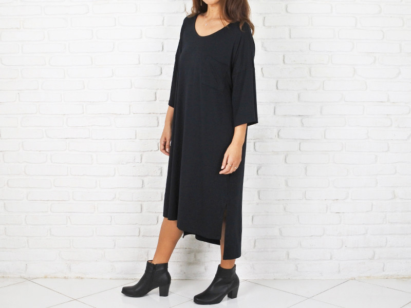 【Creema特集掲載商品】とろみ素材のドルマンスリーブワンピース　＜ブラック＞