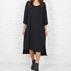 [Creema 特色產品] 厚料蝙蝠袖連衣裙&lt;黑色&gt; 第4張的照片