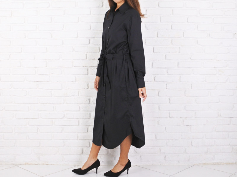 新作！ロングシャツワンピース　＜ブラック＞