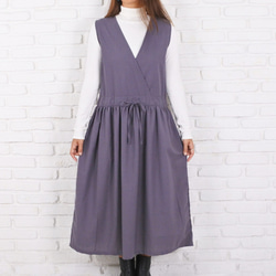 亞麻制的 Cache-coeur 連衣裙 &lt;灰色&gt; 第3張的照片