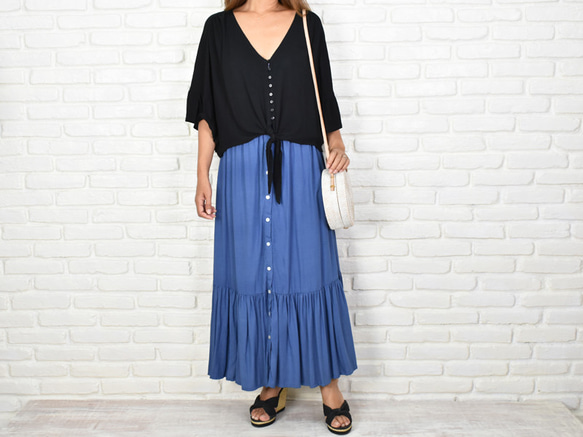 [Creema特色產品]夏季新商品！層狀長裙&lt;藍色&gt; 第2張的照片