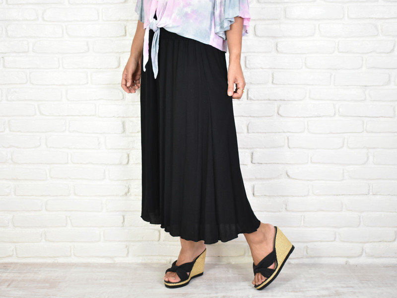 【再販】暑い夏に穿きたいリラックスワイドフレアパンツ　＜ブラック＞