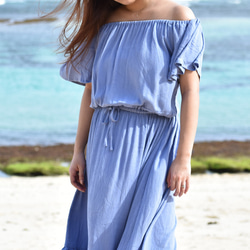夏季荷葉邊連衣裙&lt;藍色&gt; 第5張的照片