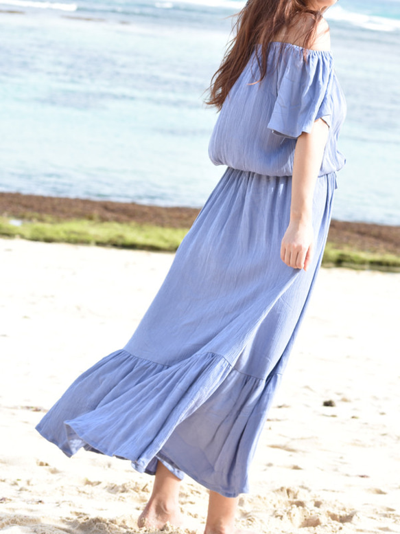 夏季荷葉邊連衣裙&lt;藍色&gt; 第6張的照片
