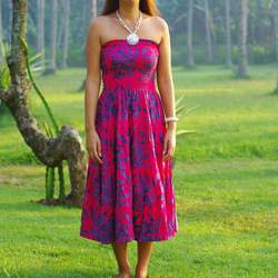 [再次出售！ 】蠟染染色葉紋分層連衣裙&lt;粉紅色和紫色&gt; 第1張的照片
