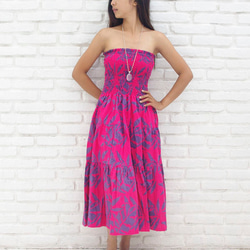 [再次出售！ 】蠟染染色葉紋分層連衣裙&lt;粉紅色和紫色&gt; 第2張的照片