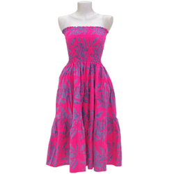 [再次出售！ 】蠟染染色葉紋分層連衣裙&lt;粉紅色和紫色&gt; 第5張的照片