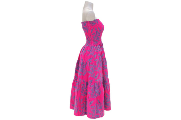 [再次出售！ 】蠟染染色葉紋分層連衣裙&lt;粉紅色和紫色&gt; 第6張的照片