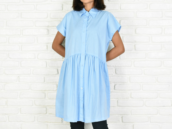 棉質法式襯衫&lt;藍色&gt; 第1張的照片