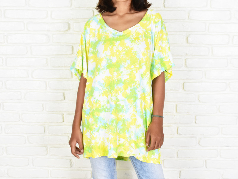 ムラ染めストレッチドルマントップス　＜イエロー＞