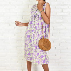 蠟染圖案無袖連衣裙&lt;紫色&gt; 第3張的照片