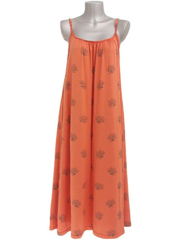 珊瑚打印吊帶背心長裙&lt;橙色&gt; 第2張的照片