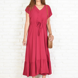 再次上架【大碼】法式袖荷葉邊連衣裙&lt;櫻桃紅&gt; 第1張的照片