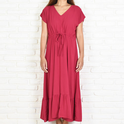 再次上架【大碼】法式袖荷葉邊連衣裙&lt;櫻桃紅&gt; 第3張的照片