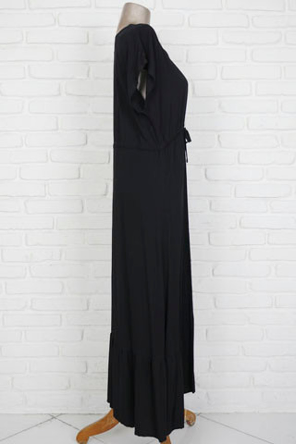再次上架【大號】法式袖荷葉邊連衣裙&lt;黑色&gt; 第9張的照片
