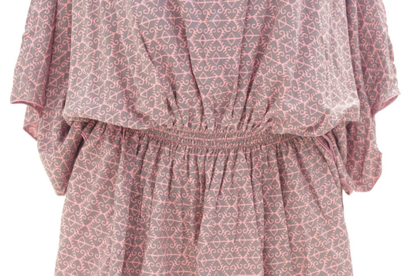 依卡打印蝴蝶袖上衣&lt;粉紅色灰色&gt; 第3張的照片