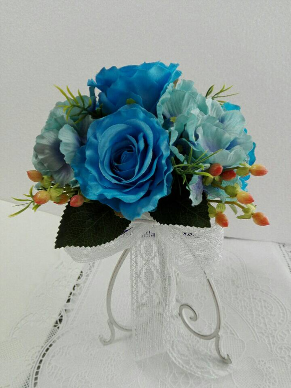 ※青いラウンドブーケ      スタンド付き✨ 人気・おすすめ｜安定人気・収納便利におすすめ 丁寧対応 配送追跡可 最短翌日到着可能