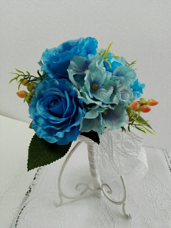 ※青いラウンドブーケ      スタンド付き✨ 人気・おすすめ｜安定人気・収納便利におすすめ 丁寧対応 配送追跡可 最短翌日到着可能