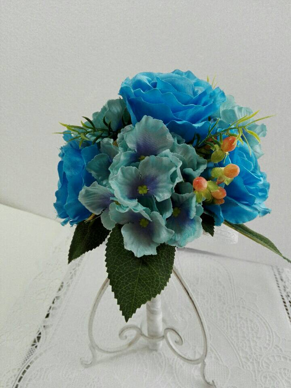 ※青いラウンドブーケ      スタンド付き✨ 人気・おすすめ｜安定人気・収納便利におすすめ 丁寧対応 配送追跡可 最短翌日到着可能