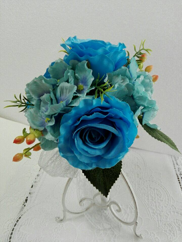 ※青いラウンドブーケ      スタンド付き✨ 人気・おすすめ｜安定人気・収納便利におすすめ 丁寧対応 配送追跡可 最短翌日到着可能