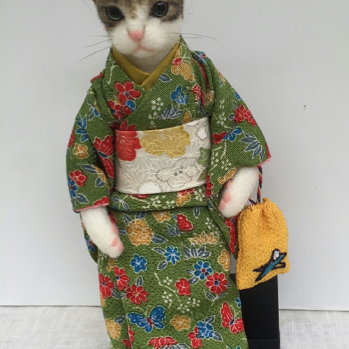 送料込み》着物猫シリーズ どちらへお出かけ？ 立体・オブジェ 花 