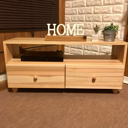 国産天然杉仕様】天然杉ならではの木目と匂い 引き出し付きテレビ