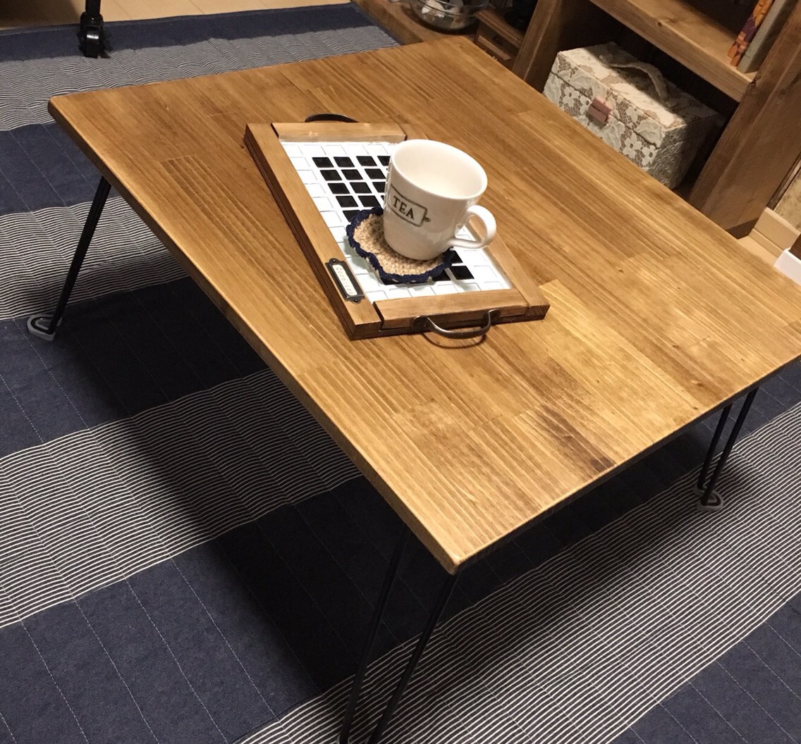 正方形ブラック折りたたみ脚センターローテーブル【選べる3色塗装】