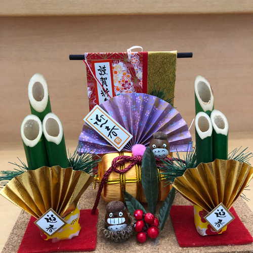 どんぐり人形俵&扇子門松飾り【置物】 その他置物 さおりん 通販