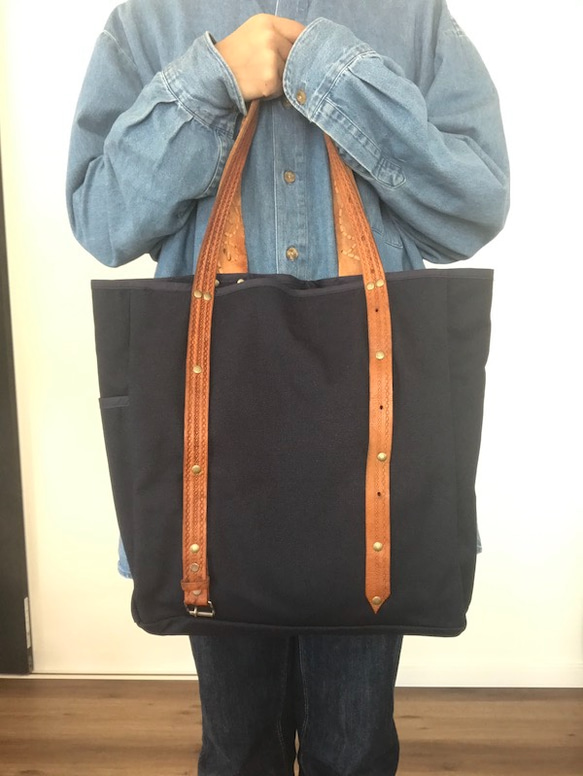 リメイクベルトトートバッグ（ネイビー）remake belt tote bag (NVY) 2枚目の画像