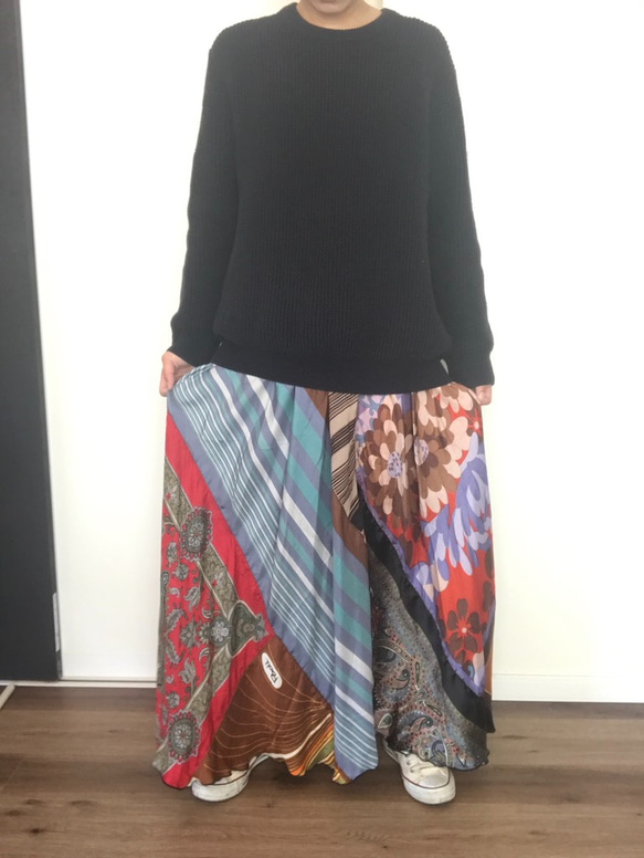 リメイクスカーフロングスカート　remake scarf long skirt 3枚目の画像