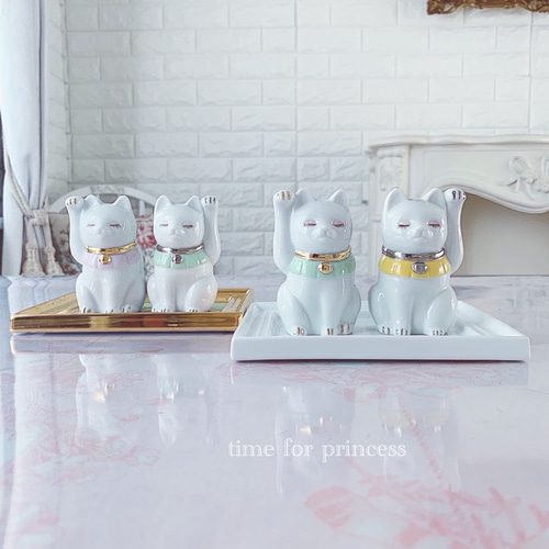 【千客万来・開運招福】ペア／招き猫（高さ約25cm） 招き猫（開運招福・千客万来） | キルンアート