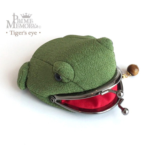 再販＊カエルのがま口財布 ・小物入れ（タイガーアイ付） がま口 Prime