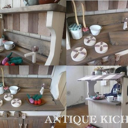 アンティーク風木製おままごとキッチン ＨＡＮＤＭＡＤＥハンドメイド ハンドメイド おままごとキッチン アンティーク オープンカフェ