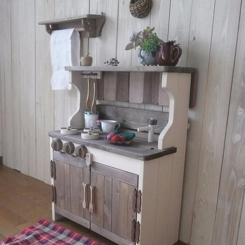 アンティーク風木製おままごとキッチン ＨＡＮＤＭＡＤＥハンドメイド 送料込】ままごとキッチン ✨ 木製ハンドメイド おもちゃ