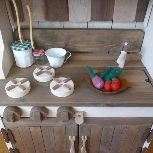 アンティーク風木製おままごとキッチン ＨＡＮＤＭＡＤＥハンドメイド 3点セット おままごとキッチン 木製 ナチュラル ままごと