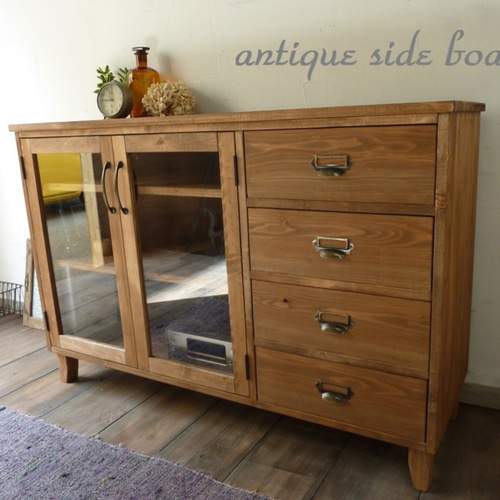 リビングボード サイドボード ガラスキャビネット w120