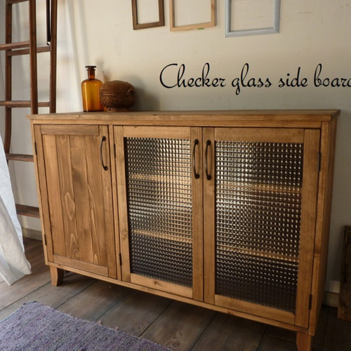 リビングボード サイドボード チェッカーガラスキャビネット w120