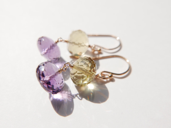 14kgf レモン✾アメシストピアス 14kgf レモンクォーツとアメジストのピアス ピアス（フック・チェーン