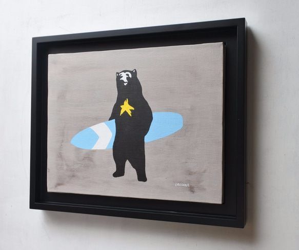 星熊のサーファー(B×W)　額装済みF6サイズ絵画 2枚目の画像
