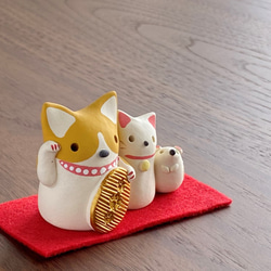 【招き猫】コーギー＆ネコ＆ネズミ 3枚目の画像