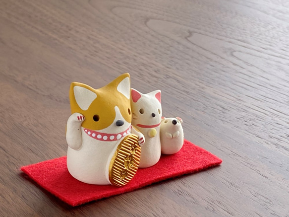 【招き猫】コーギー＆ネコ＆ネズミ 3枚目の画像