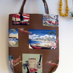 ハワイ買い付け生地　サーファー柄のA4バッグ 3枚目の画像