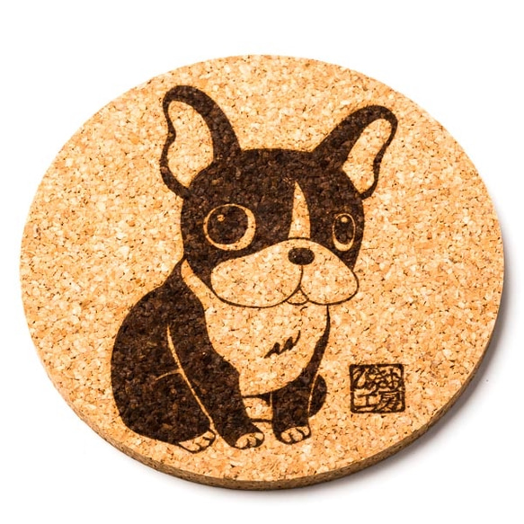 ボストンテリア（おすわり） 犬 グッズ コースター 雑貨 プレゼント かわいい カワイイ おしゃれ イラスト レディース 1枚目の画像